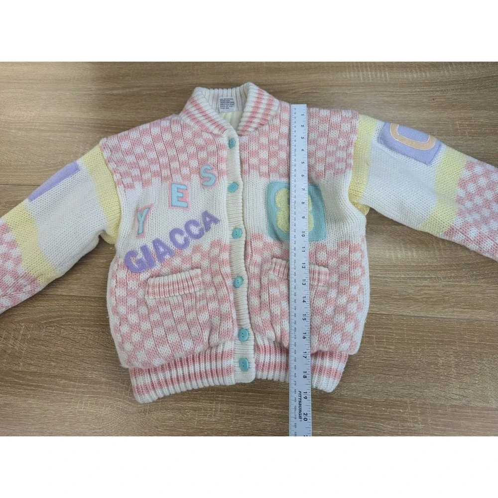 Vintage Giacca Yes Chunky Knit Cardigan Sweater 80s 90s Kids Size 6